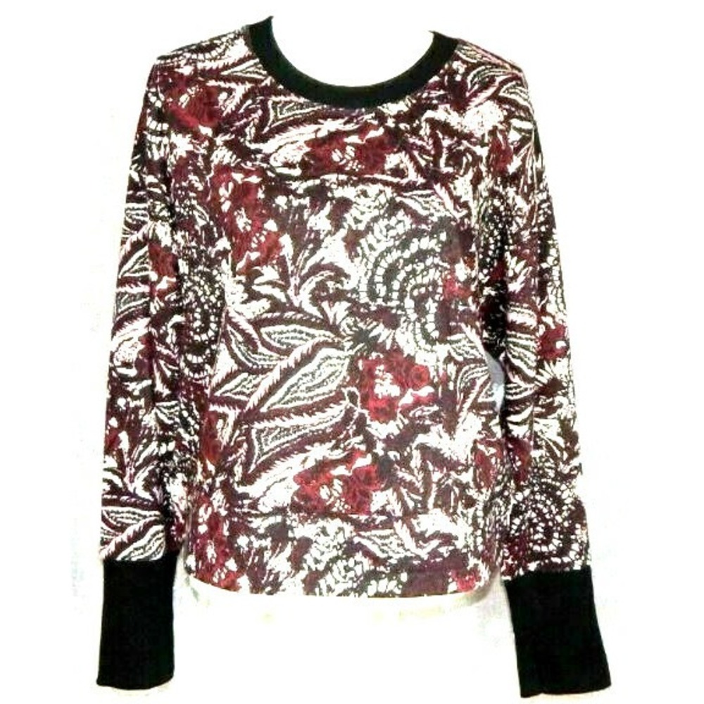 Joie Women Red White Floral Cotton Sweatshirt Top 124891 M